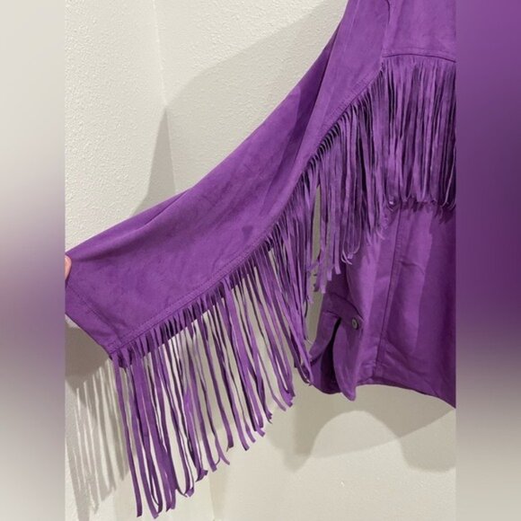 Free People Fringe Vegan Leather Jacket Western Boho Gypsy Oversized Cowgirl - Picture 11 of 11